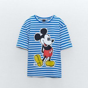 Zara Mickey Mouse ©Disney Blue Striped T Shirt